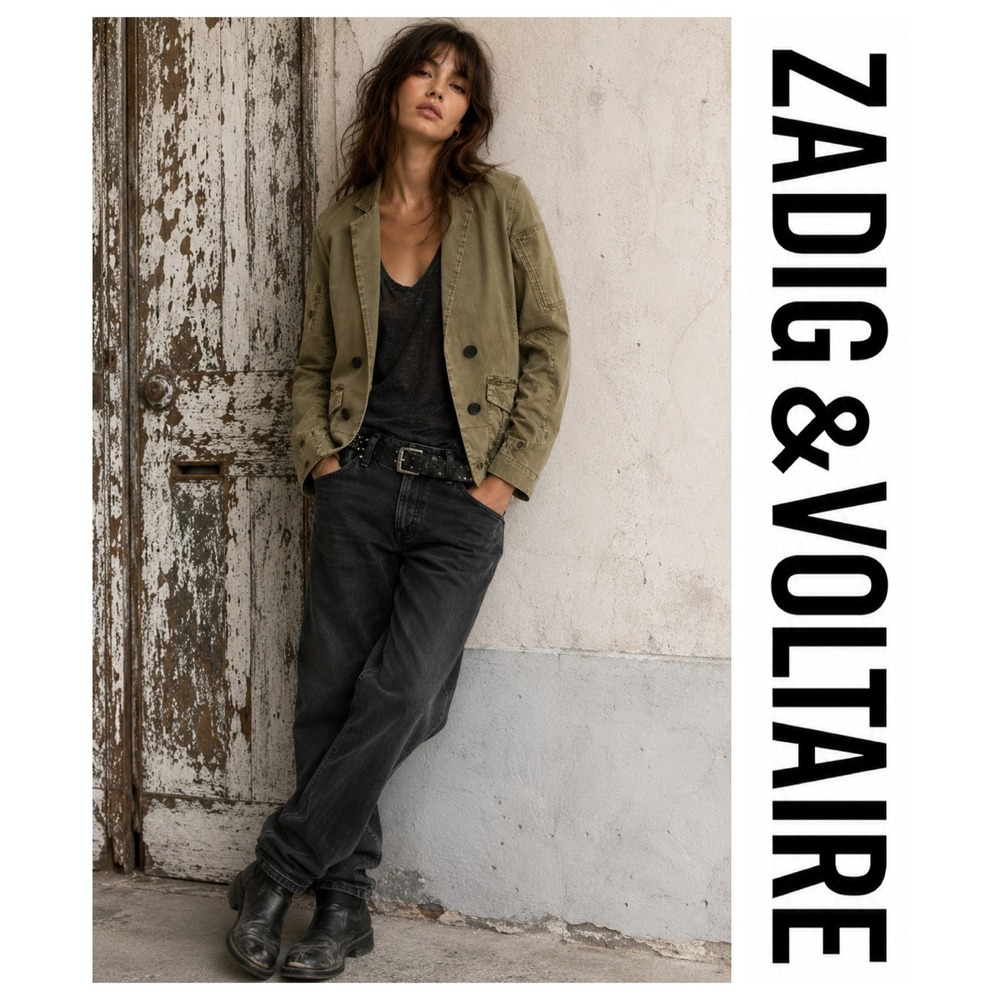 Zadig & Voltaire Womens Army Green Vladimir Grunge Military Open Front Jacket S